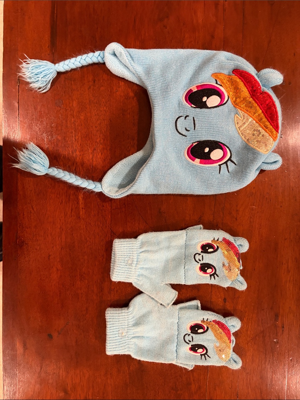 My Little Pony Light Blue Unicorn Earflap Hat and Mittens Set